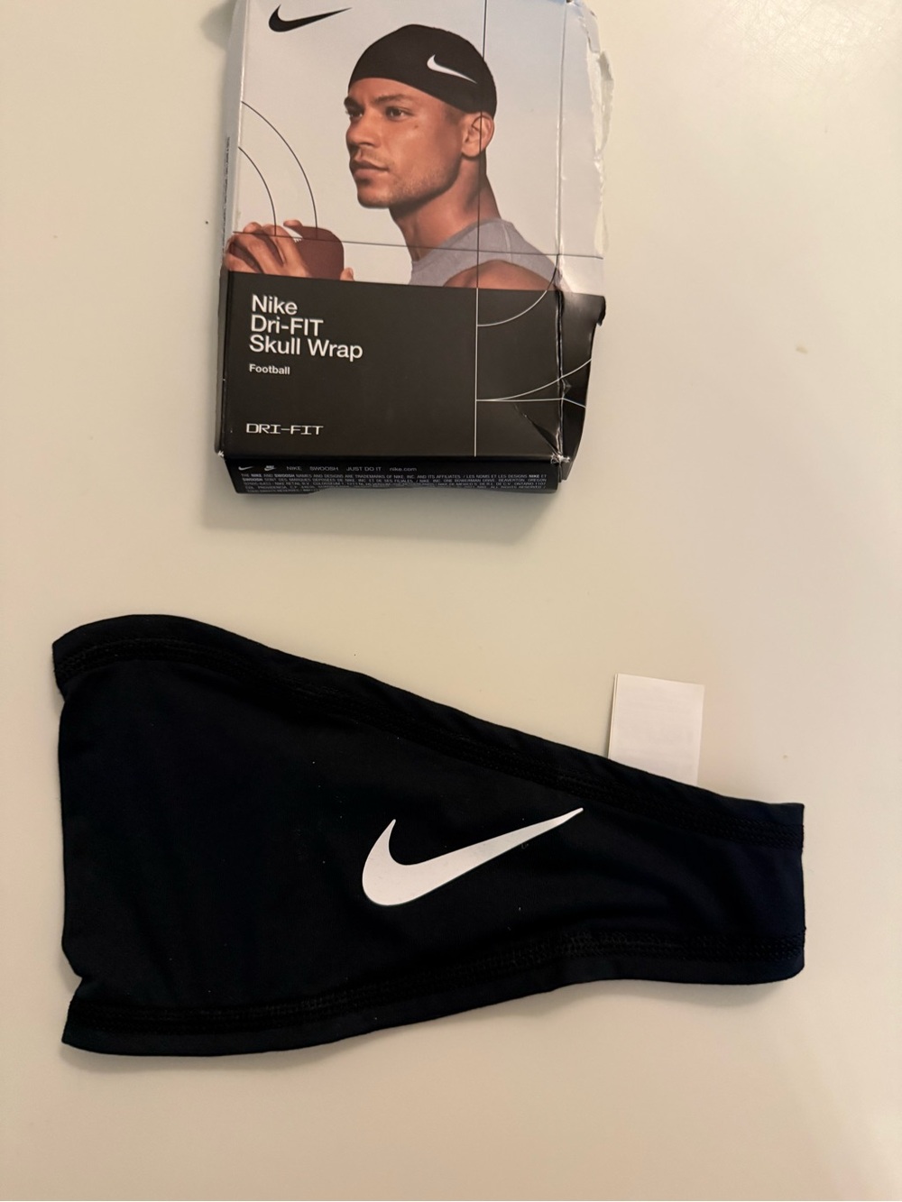 Nike Black Dri-FIT Skull Wrap Headband with White Swoosh, New